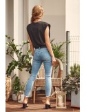 Fashionable jeans with a mesh stripe on the side 8923 - Online store - Boutique